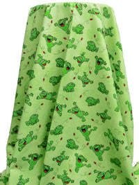 Pale Green/Red/White/Multi 100% Cotton Frogs Print Flannel 45W