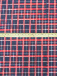 Midnight Denim/Maroon/White/Multi Rayon/Nylon/Lycra Plaid  Print Stretch Bengaline Suiting - NY Designer - 57W