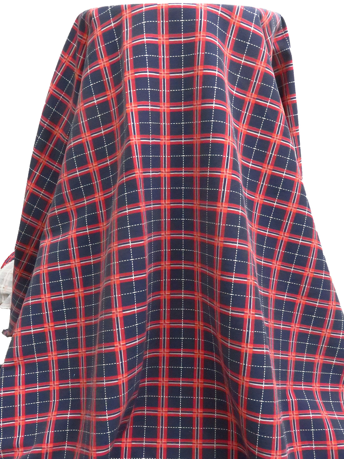 Midnight Denim/Maroon/White/Multi Rayon/Nylon/Lycra Plaid  Print Stretch Bengaline Suiting - NY Designer - 57W
