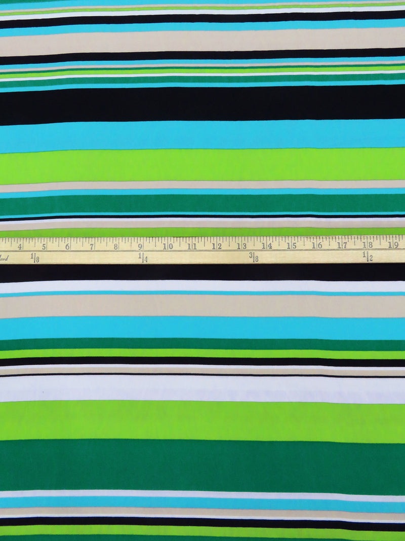 Aqua/Kiwi/White/Multi 100% Polyester Horizontal Stripe Print Blouse Weight Woven 60W