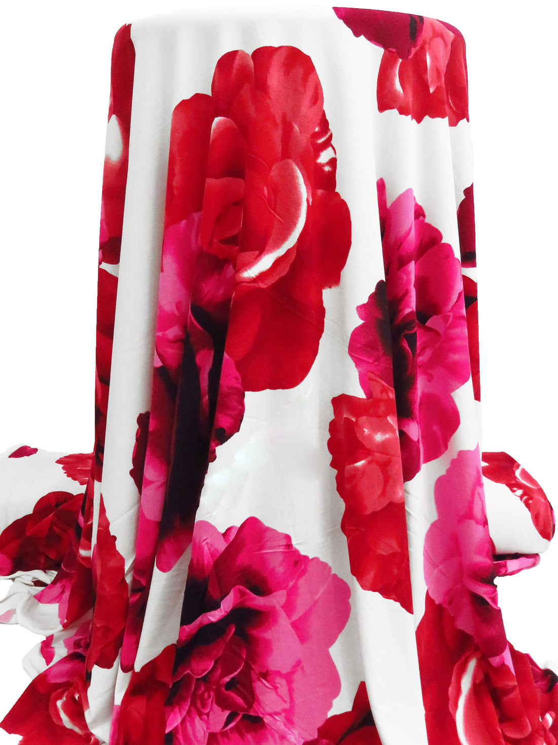 White/French Rose/Crimson/Multi Polyester/Lycra Large Floral Print ITY Knit - NY Designer - 58W