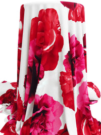 White/French Rose/Crimson/Multi Polyester/Lycra Large Floral Print ITY Knit - NY Designer - 58W