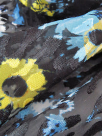 Black/Pacific Blue/Lemon/Multi Silk/Rayon Floral Print On Animal Burnout Chiffon - Monique Lhuillier - 54W