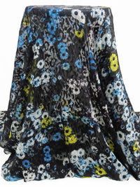 Black/Pacific Blue/Lemon/Multi Silk/Rayon Floral Print On Animal Burnout Chiffon - Monique Lhuillier - 54W