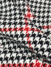 Red/White/Black 100% Polyester Yarn-Dyed Houndstooth Plaid Suiting - NY Designer - 56W