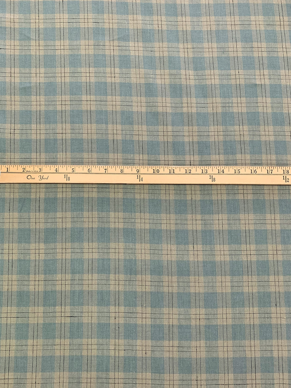 Slate Blue/Pale Taupe/Black 100% Linen Plaid Midweight Woven 60W