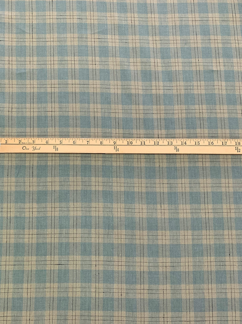 Slate Blue/Pale Taupe/Black 100% Linen Plaid Midweight Woven 60W