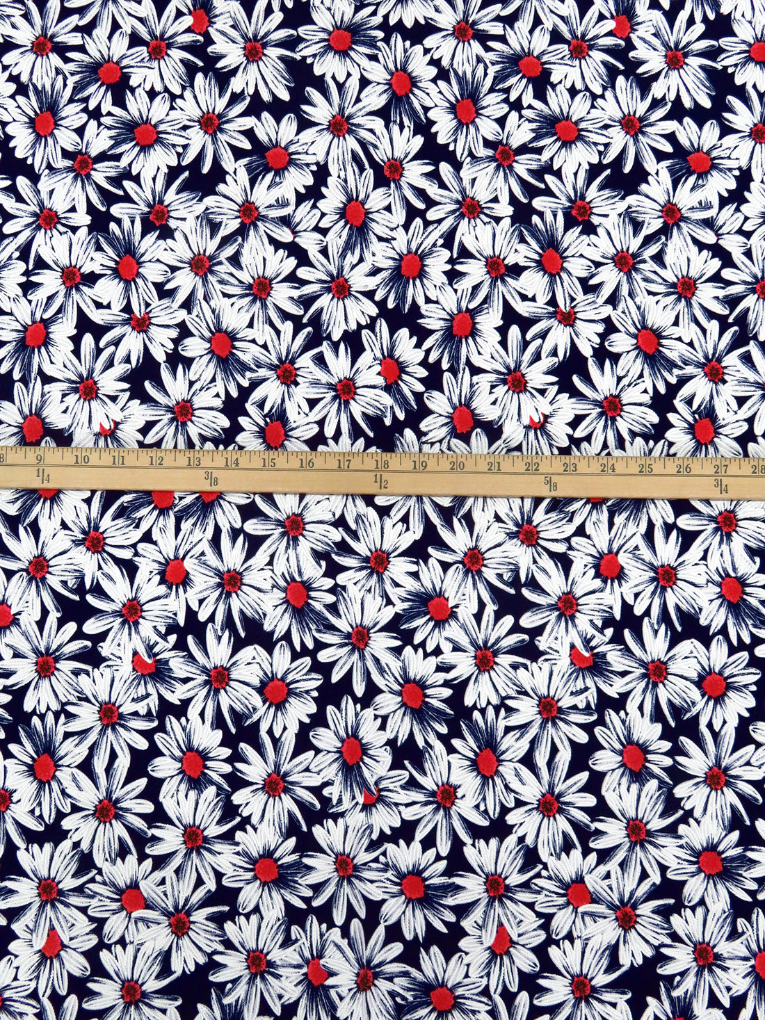 Midnight Navy/White/Coral Red/Multi Polyester/Lycra Daisy With Puff Paint Print ITY Knit 59W