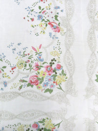 SOLD BY THE PANEL ONLY - Soft White/Nickel Gray/Taffy Pink/Multi Silk/Cotton Floral Framework Print Voile - Johnny Was - 54W