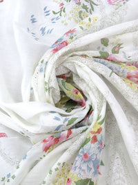 SOLD BY THE PANEL ONLY - Soft White/Nickel Gray/Taffy Pink/Multi Silk/Cotton Floral Framework Print Voile Scarf Panel - Johnny Was - 52W