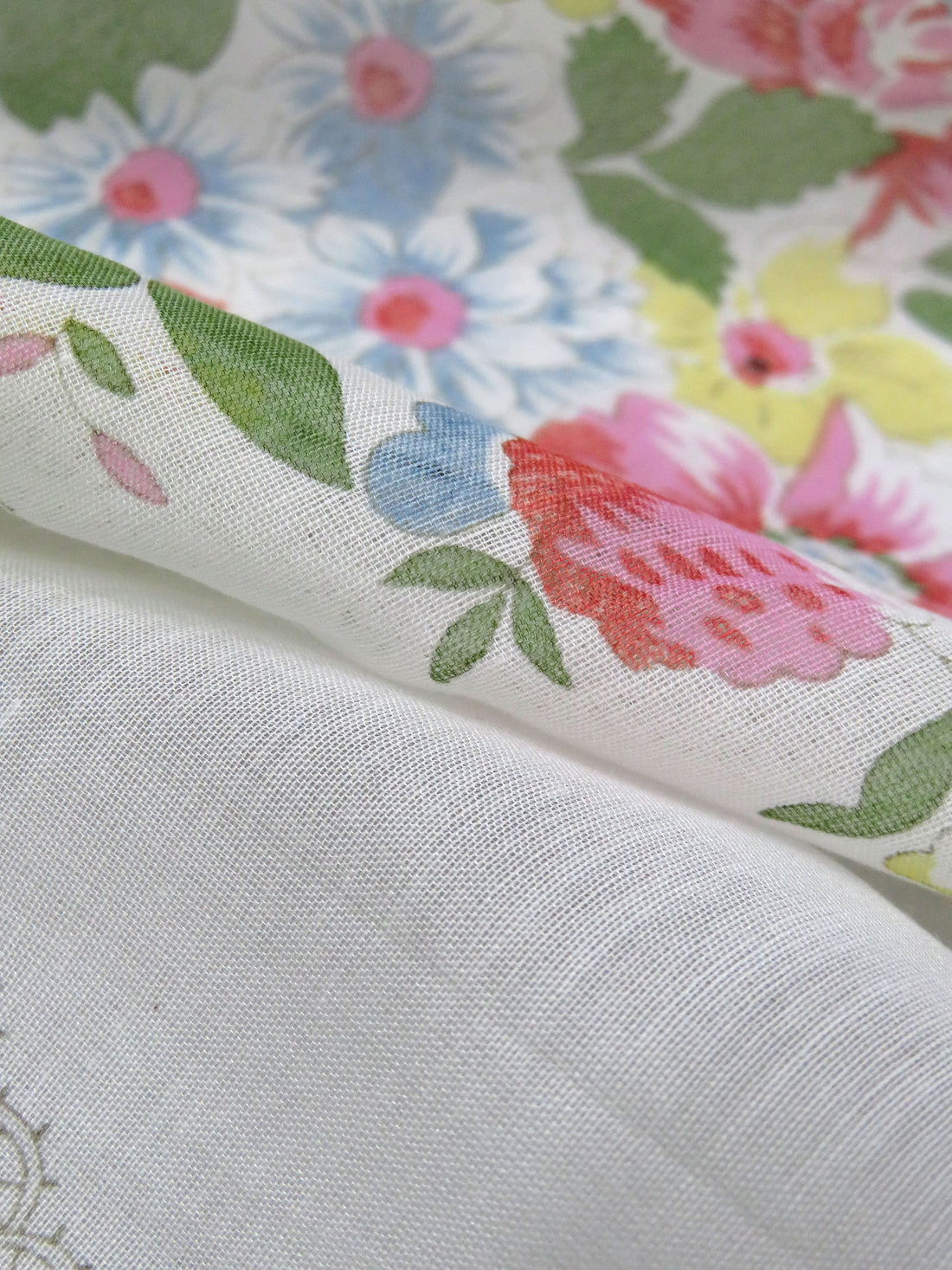 SOLD BY THE PANEL ONLY - Soft White/Nickel Gray/Taffy Pink/Multi Silk/Cotton Floral Framework Print Voile Scarf Panel - Johnny Was - 52W