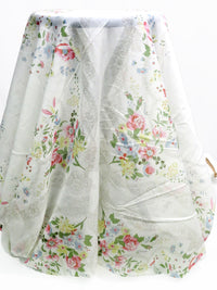 SOLD BY THE PANEL ONLY - Soft White/Nickel Gray/Taffy Pink/Multi Silk/Cotton Floral Framework Print Voile - Johnny Was - 54W