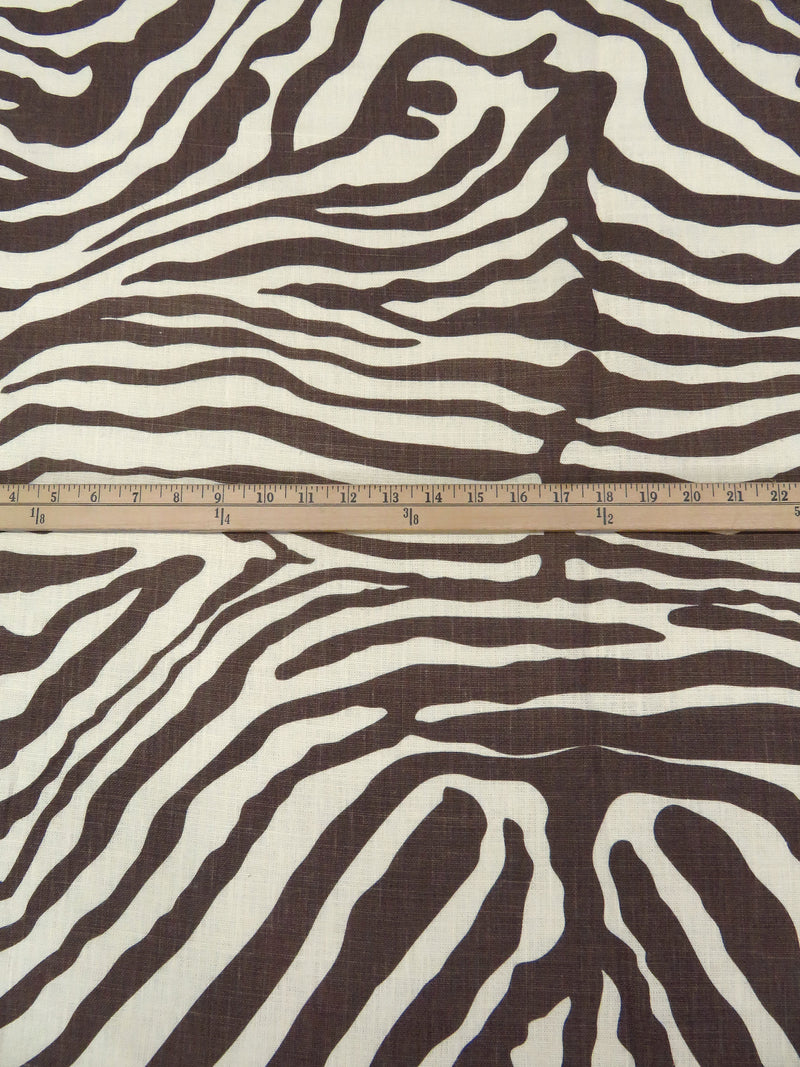 Deep Caviar/Bone 100% Linen Zebra Print Canvas 54W