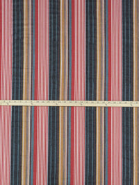 Brick Red/White/Slate Blue/Multi Polyester/Rayon/Lycra Vertical Multi Stripe Print French Terry Knit 60W