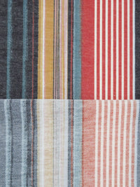 Brick Red/White/Slate Blue/Multi Polyester/Rayon/Lycra Vertical Multi Stripe Print French Terry Knit 60W