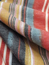 Brick Red/White/Slate Blue/Multi Polyester/Rayon/Lycra Vertical Multi Stripe Print French Terry Knit 60W