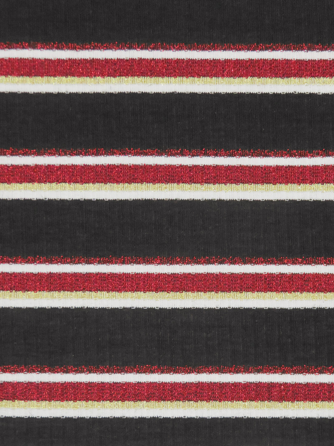 Black/Crimson/Pale Gold/White Polyester/Lurex/Lycra Horizontal Stripe Design Rib Knit 58W