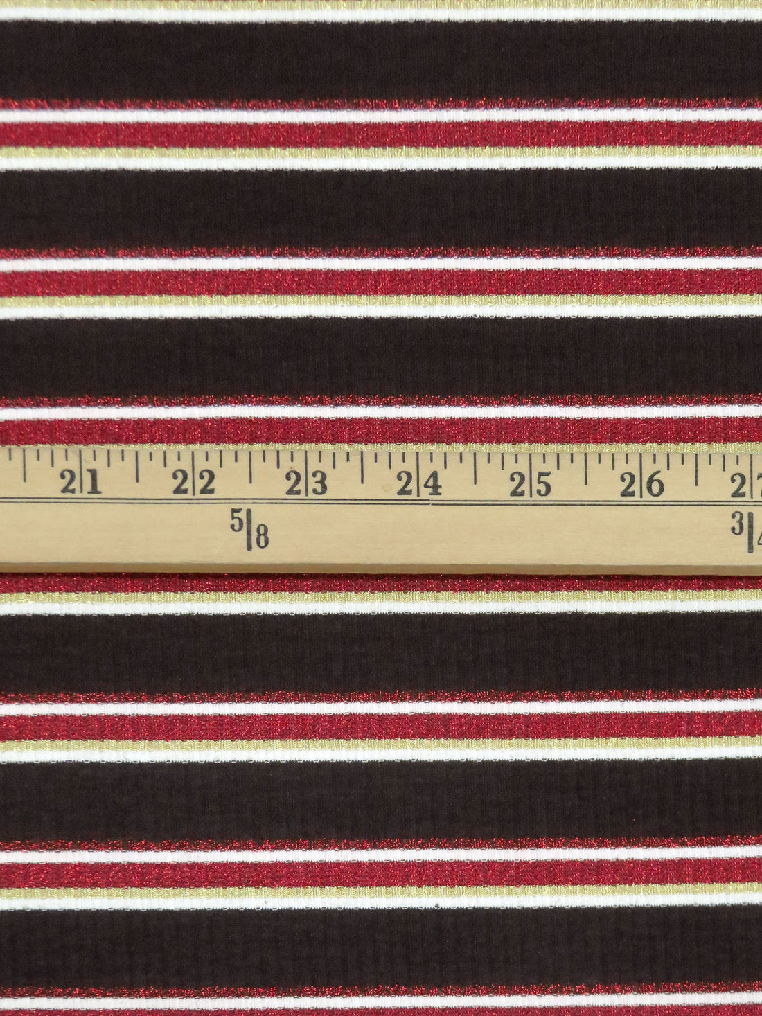 Black/Crimson/Pale Gold/White Polyester/Lurex/Lycra Horizontal Stripe Design Rib Knit 58W