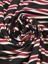 Black/Crimson/Pale Gold/White Polyester/Lurex/Lycra Horizontal Stripe Design Rib Knit 58W