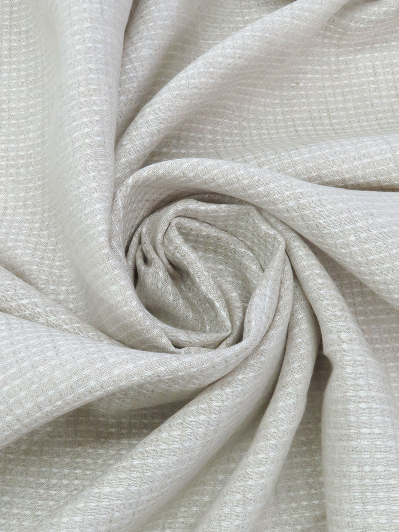 Oatmeal/White 100% Linen Novelty Grid Weave Shirt Weight Woven 60W