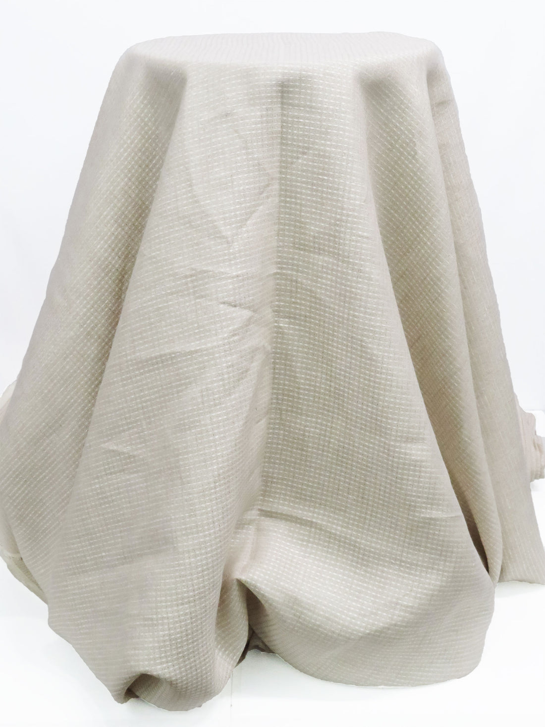 Oatmeal/White 100% Linen Novelty Grid Weave Shirt Weight Woven 60W