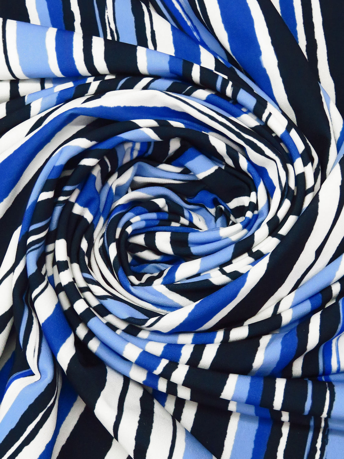 Midnight Navy/White/Cornflower/Multi Polyester/Lycra Organic Vertical Stripe Print ITY Knit - NY Designer - 57W