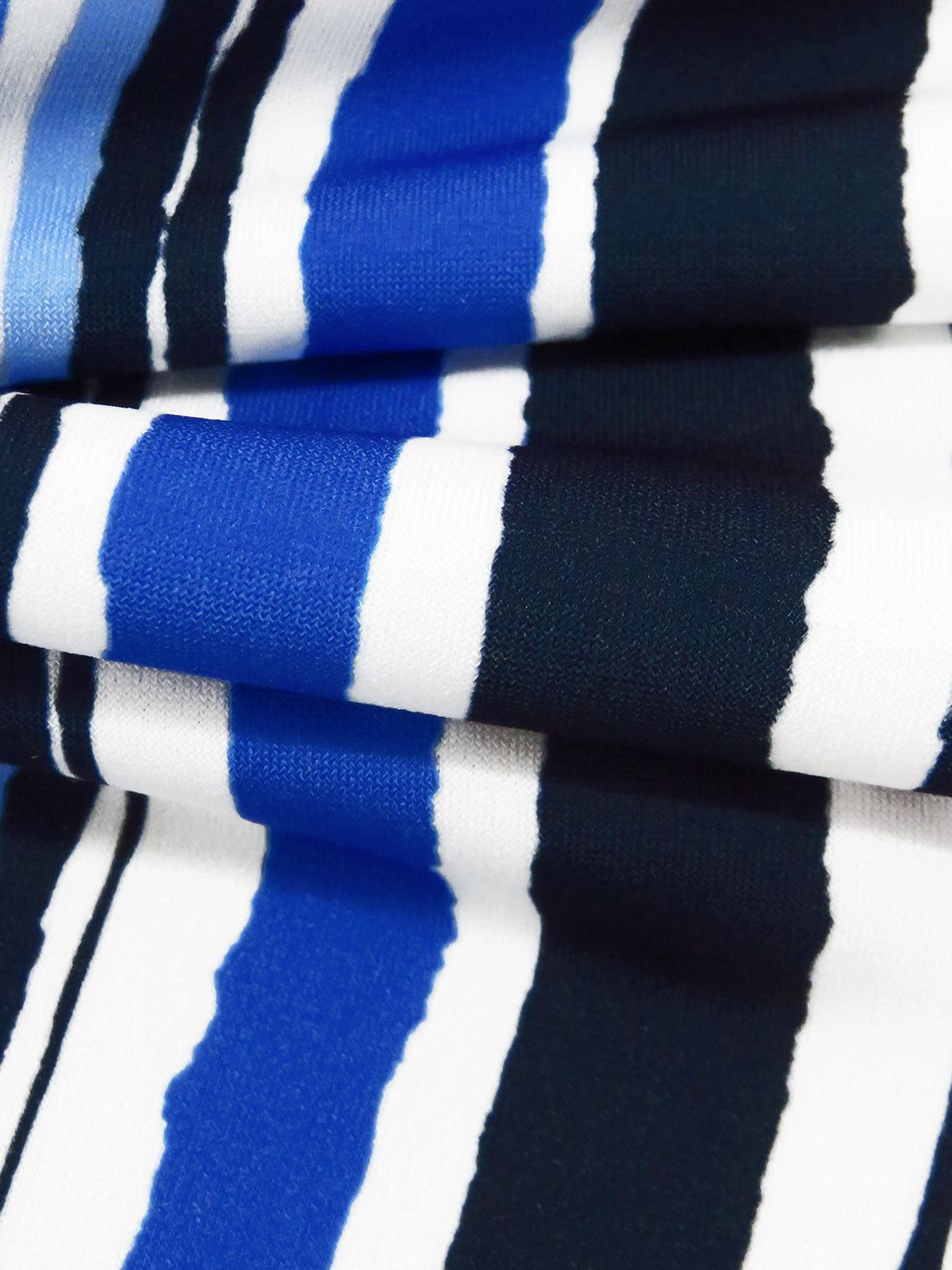 Midnight Navy/White/Cornflower/Multi Polyester/Lycra Organic Vertical Stripe Print ITY Knit - NY Designer - 57W