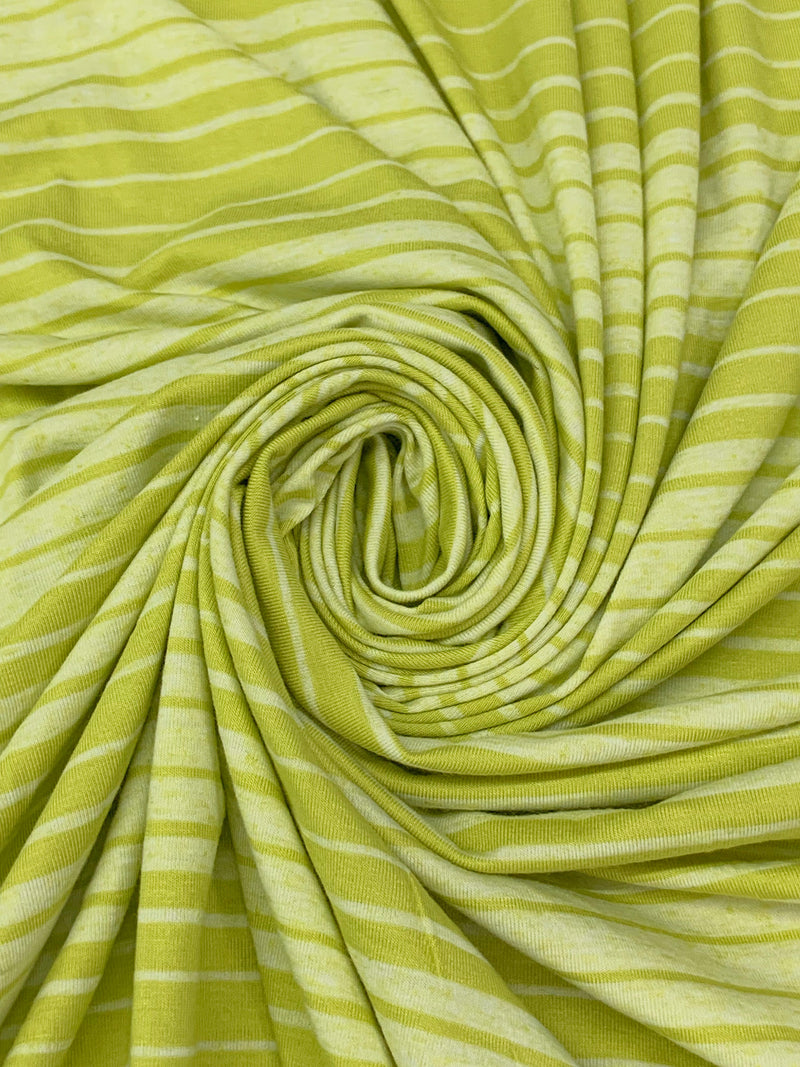 Acid Green/Pale Lime Pulp Rayon/Lycra Horizontal Stripe Jersey Knit 60W