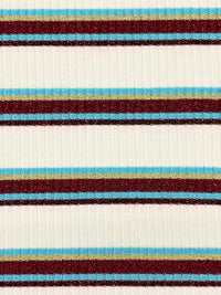 Eggshell/Burgundy/Metallic Gold/Sky Blue Polyester/Lurex/Lycra Horizontal Stripe Rib Knit 54W