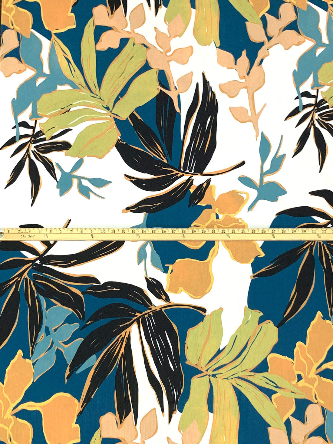 Dark Imperial Blue/Brass/White/Multi 100% Nylon Floral Print Sheer Corded Blouse Weight Woven - NY Designer - 57W