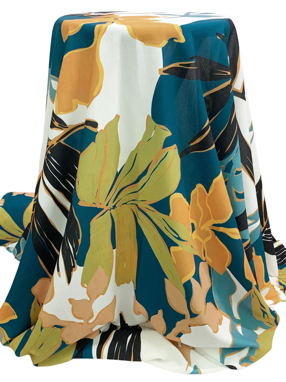 Dark Imperial Blue/Brass/White/Multi 100% Nylon Floral Print Sheer Corded Blouse Weight Woven - NY Designer - 57W