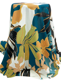 Dark Imperial Blue/Brass/White/Multi 100% Nylon Floral Print Sheer Corded Blouse Weight Woven - NY Designer - 57W