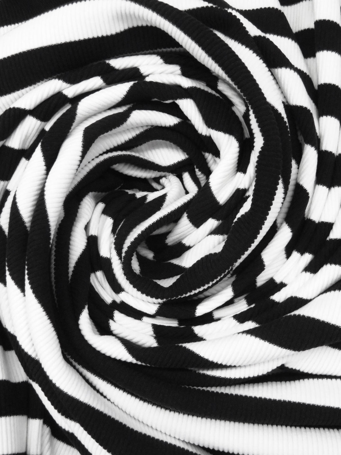 Black/White Rayon/Lycra Horizontal Stripe Weave Brushed 2x2 Rib Knit - NY Designer - 50W