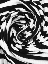 Black/White Rayon/Lycra Horizontal Stripe Weave Brushed 2x2 Rib Knit - NY Designer - 50W