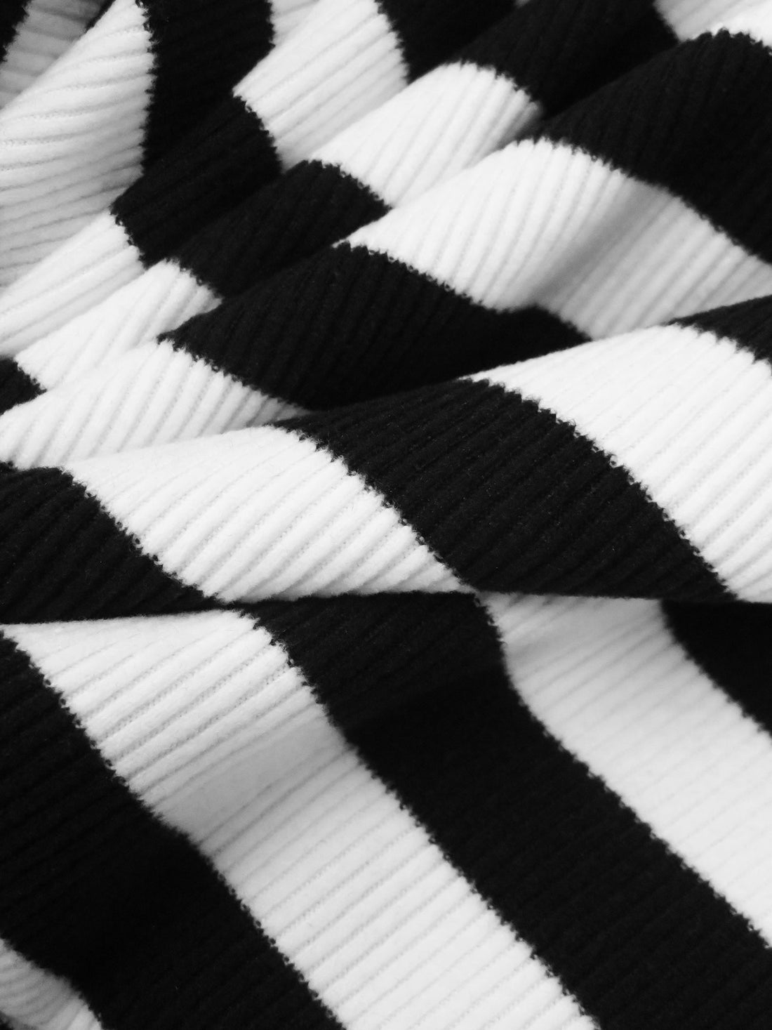 Black/White Rayon/Lycra Horizontal Stripe Weave Brushed 2x2 Rib Knit - NY Designer - 50W