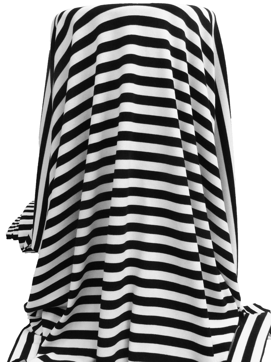 Black/White Rayon/Lycra Horizontal Stripe Weave Brushed 2x2 Rib Knit - NY Designer - 50W