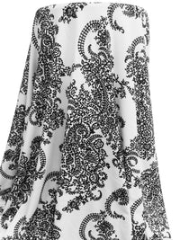 White/Black Polyester/Lycra Ornate Print DTY Knit - NY Designer - 62W