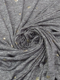 Pewter Gray/Gold Polyester/Lycra Novelty Star Foil Print Space-Dyed Double Brushed Knit 56W