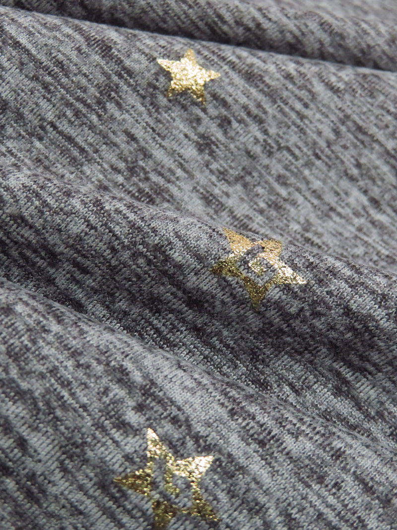 Pewter Gray/Gold Polyester/Lycra Novelty Star Foil Print Space-Dyed Double Brushed Knit 56W