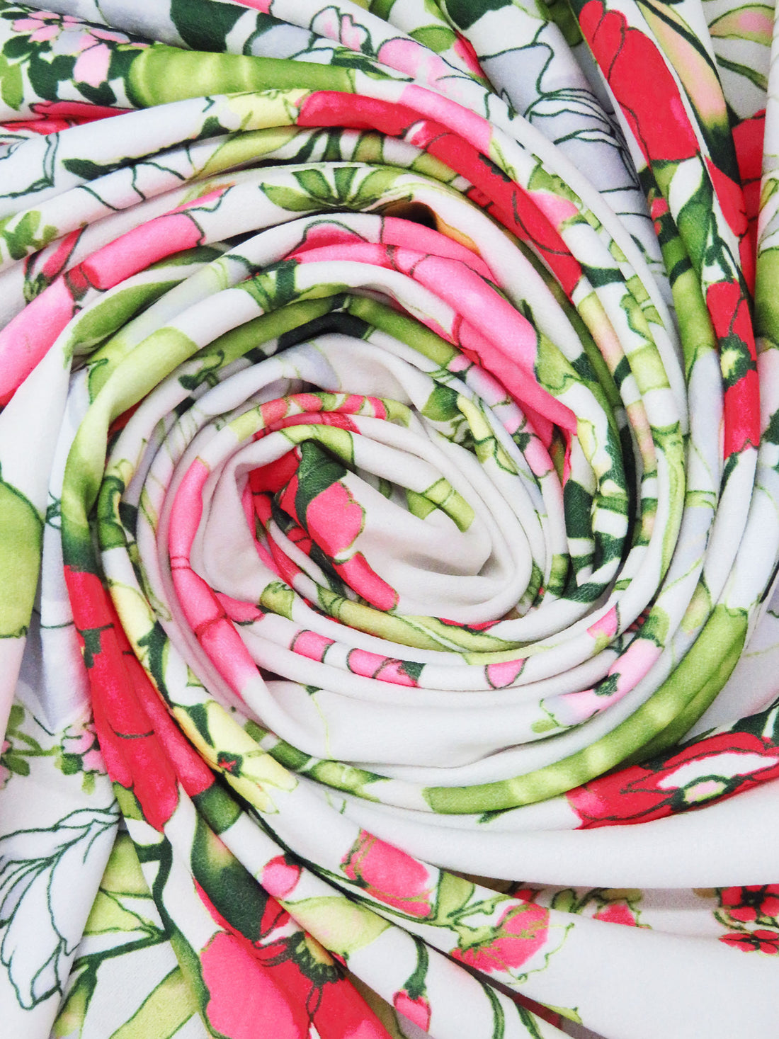 Off-White/Strawberry Pink/Fern Green/Multi Polyester/Lycra Spring Floral Print Crepe Techno Knit - NY Designer - 59W