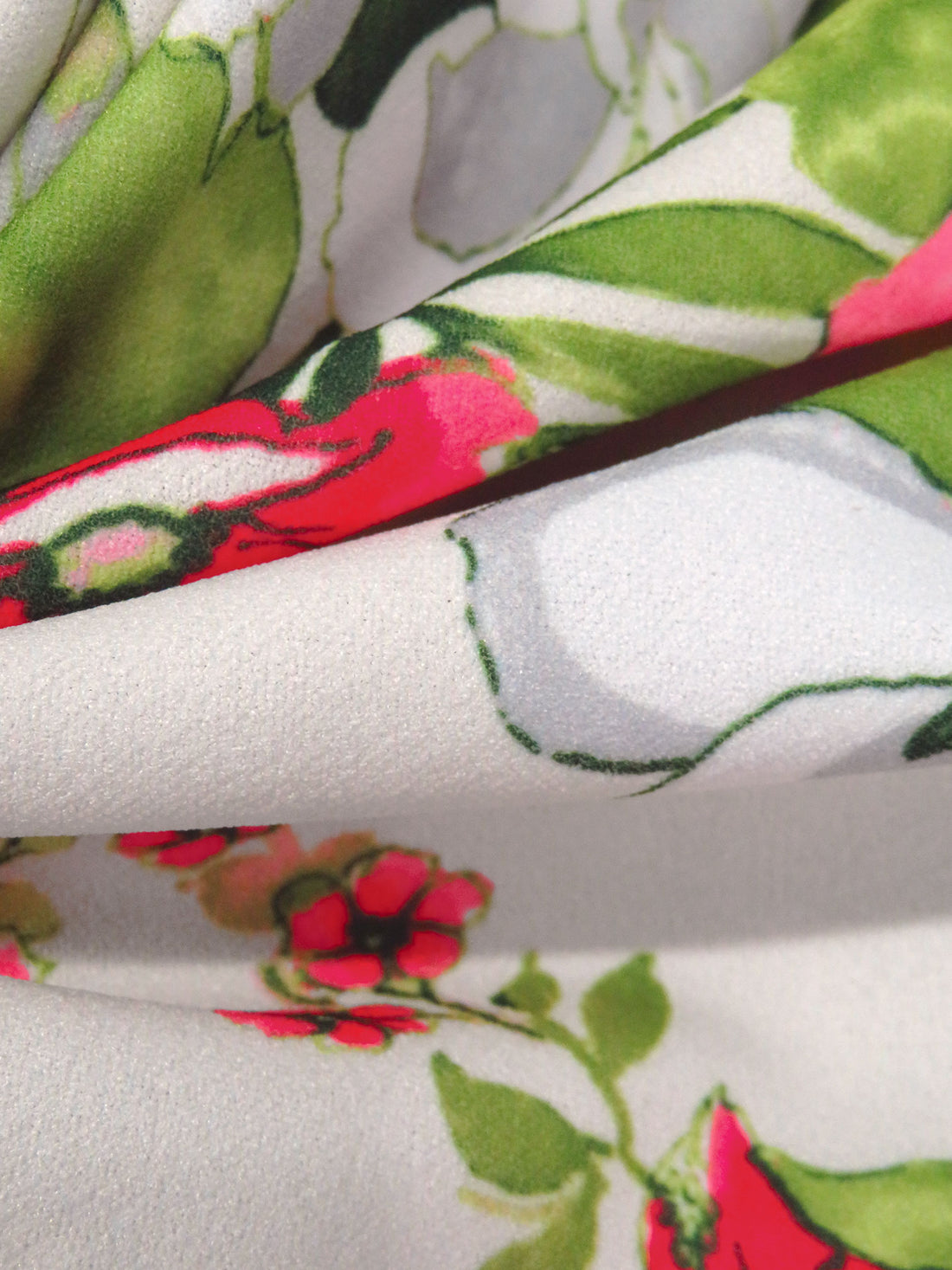 Off-White/Strawberry Pink/Fern Green/Multi Polyester/Lycra Spring Floral Print Crepe Techno Knit - NY Designer - 59W