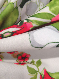 Off-White/Strawberry Pink/Fern Green/Multi Polyester/Lycra Spring Floral Print Crepe Techno Knit - NY Designer - 59W