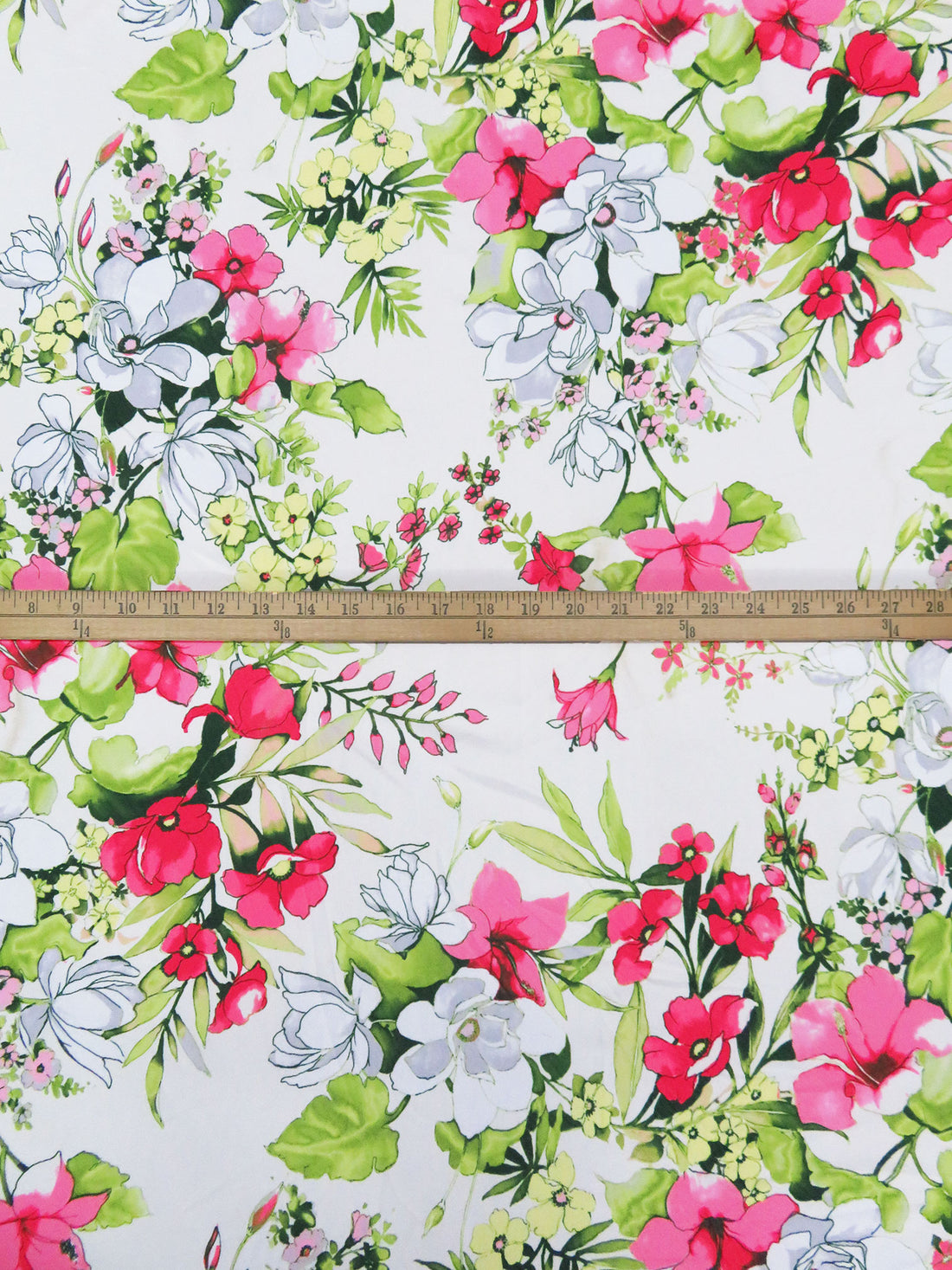 Off-White/Strawberry Pink/Fern Green/Multi Polyester/Lycra Spring Floral Print Crepe Techno Knit - NY Designer - 59W