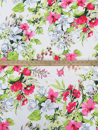 Off-White/Strawberry Pink/Fern Green/Multi Polyester/Lycra Spring Floral Print Crepe Techno Knit - NY Designer - 59W