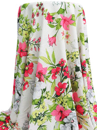 Off-White/Strawberry Pink/Fern Green/Multi Polyester/Lycra Spring Floral Print Crepe Techno Knit - NY Designer - 59W