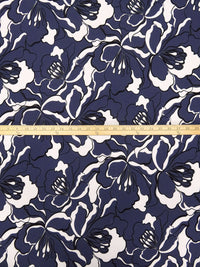 Rich Dark Independence Blue/Black/White Polyester/Lycra Large Abstract Floral Print ITY Knit - NY Designer - 57W