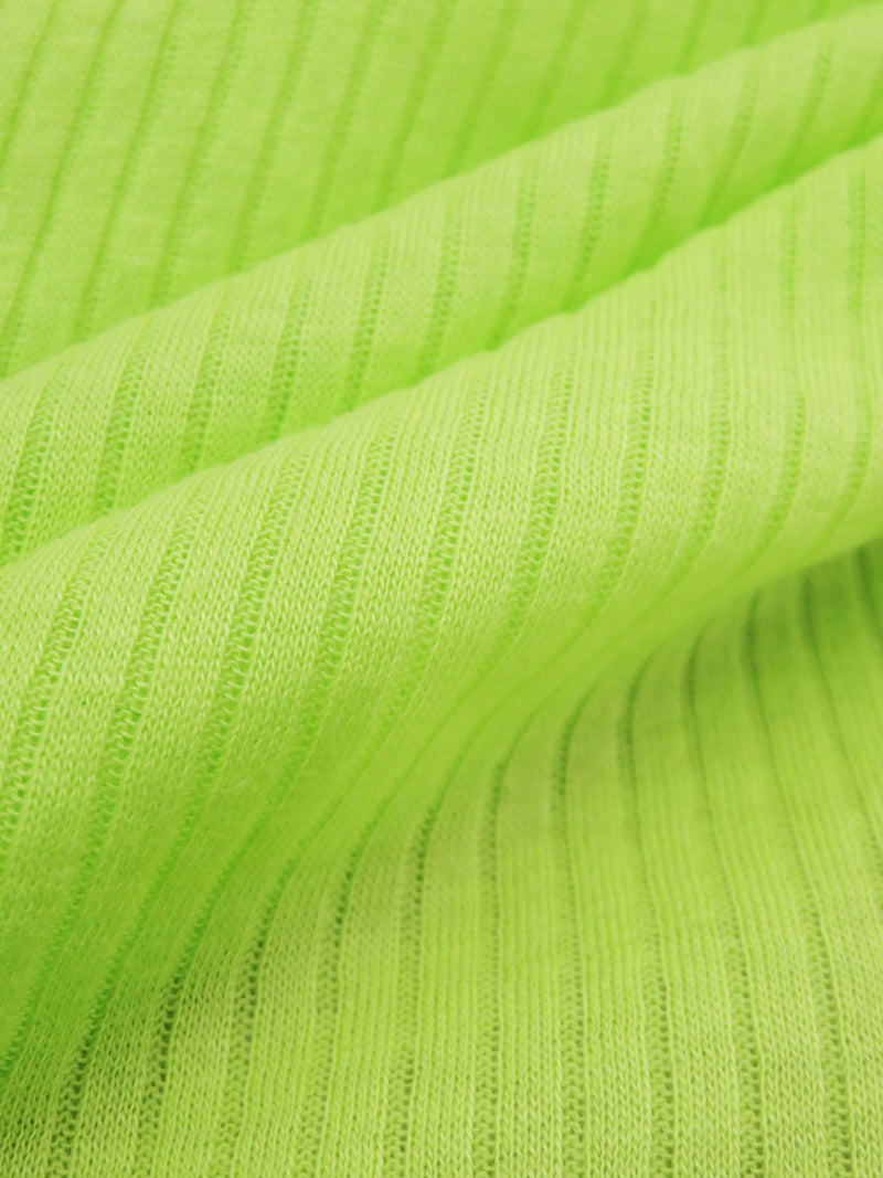 Electric Lime 100% Cotton 4x1 Rib Knit 44W