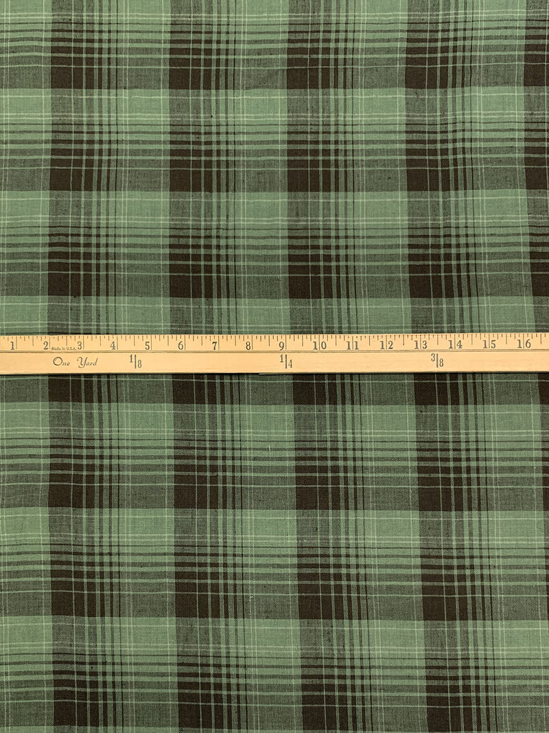Artichoke/Carob/Muted Cream 100% Linen Plaid Shirt Weight Woven 58W