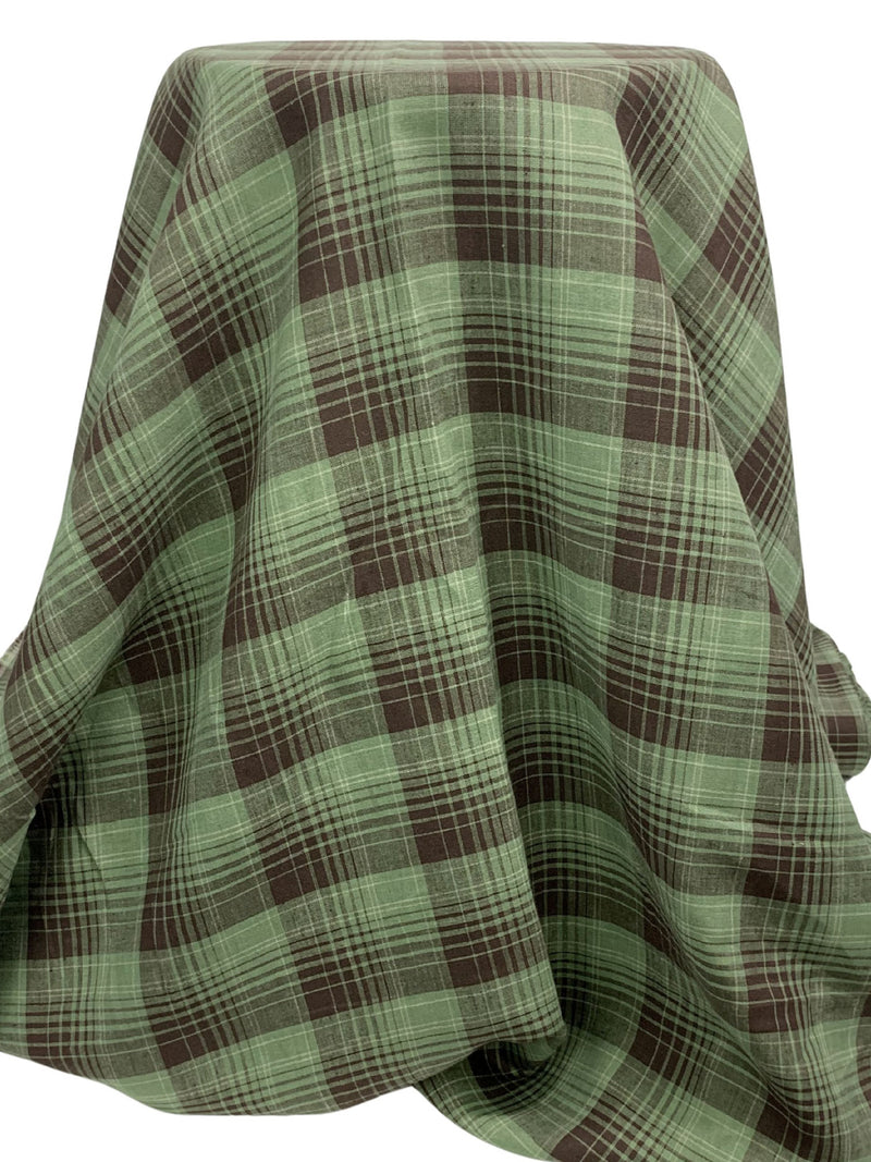 Artichoke/Carob/Muted Cream 100% Linen Plaid Shirt Weight Woven 58W