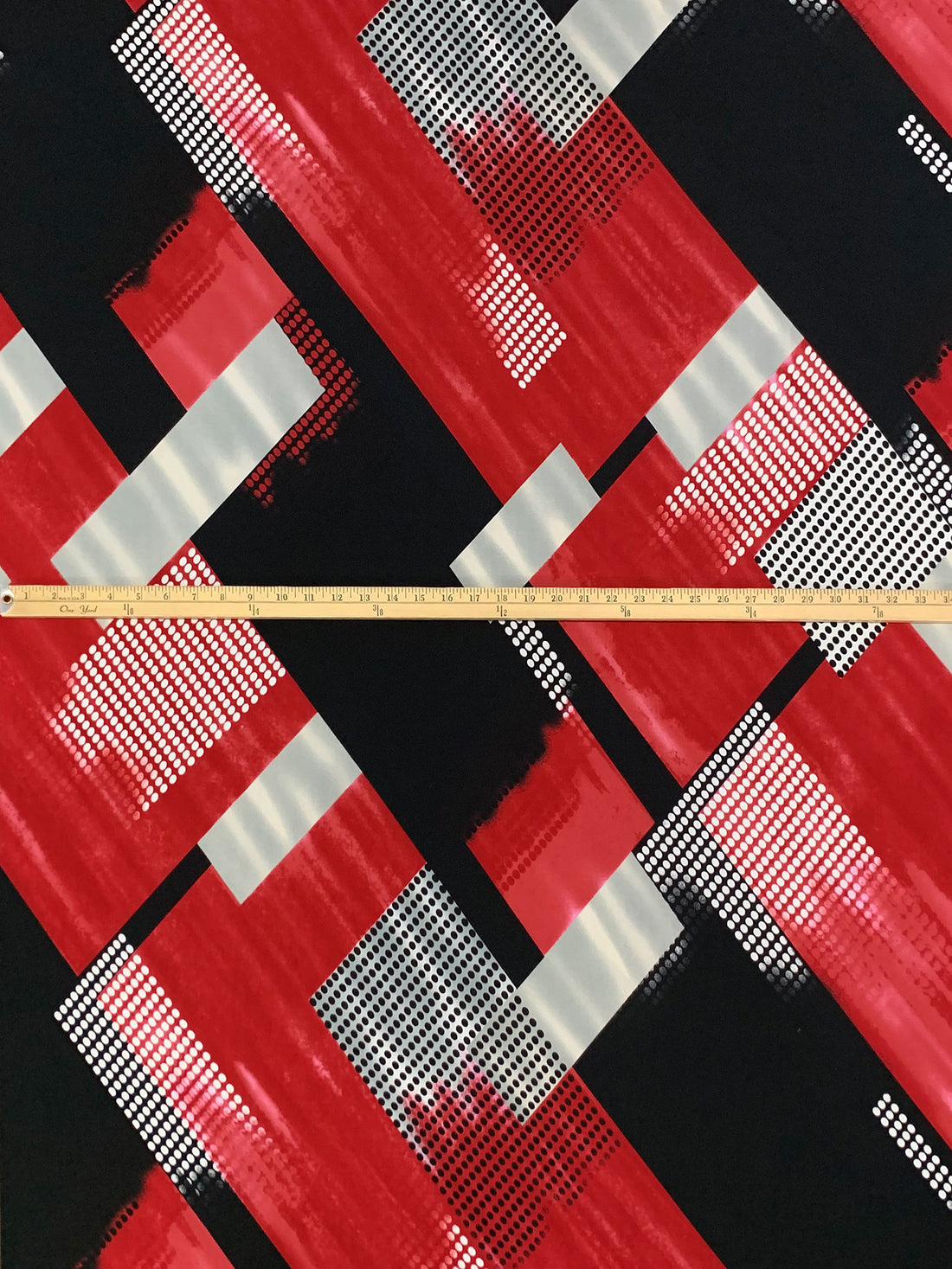 Persian Red/Black/Silver Polyester/Lycra Large Diagonal Geometric Print ITY Knit 56W